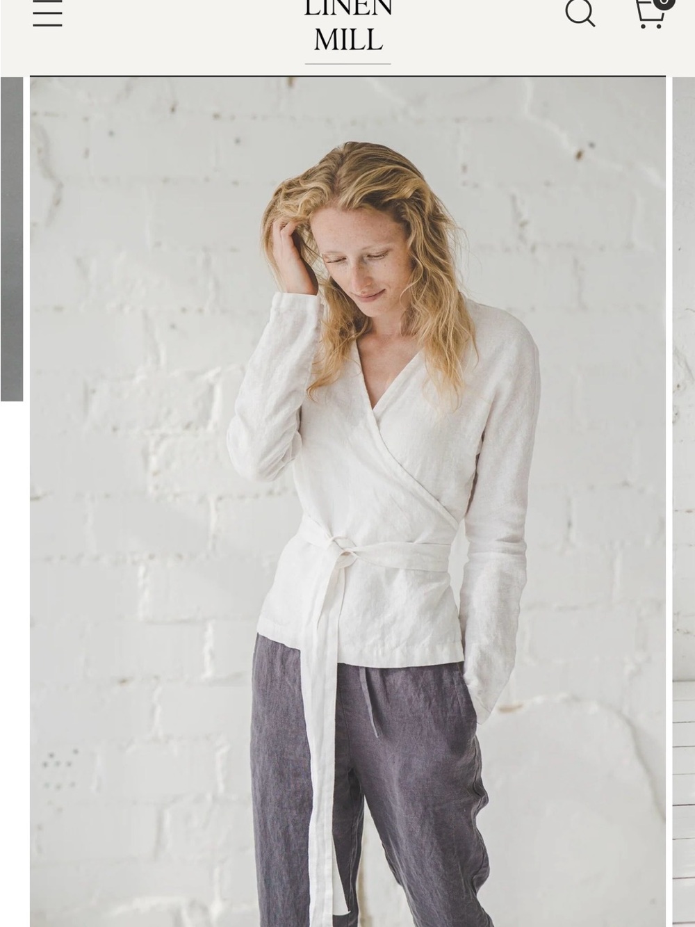 Linen Mill Women's White Wrap Robe Top with Self Tie